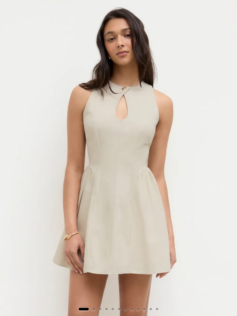 Cider Cream Keyhole Collar Sleeveless Mini Dress